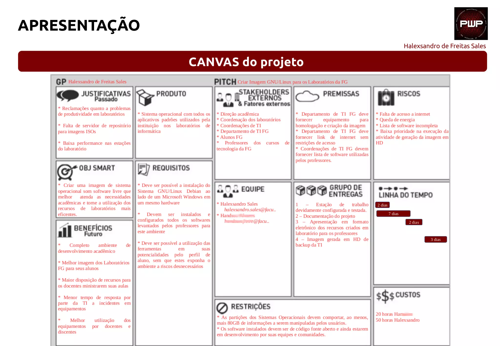 Halexsandro de Freitas Sales
APRESENTAÇÃO
CANVAS do projeto
 