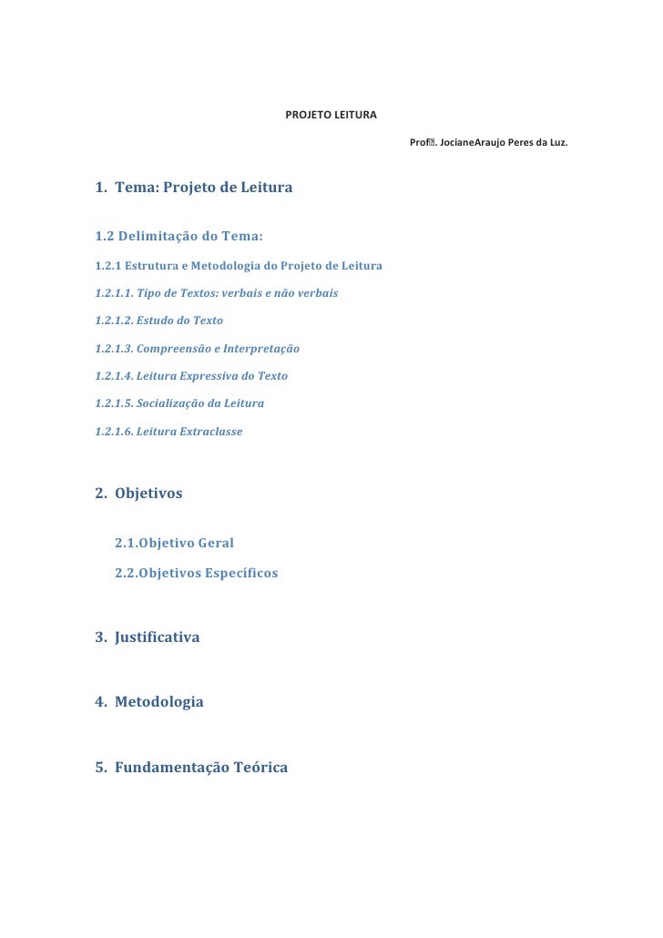 Modelo De Projeto De Leitura Ensino Medio Compartilhar Ensino