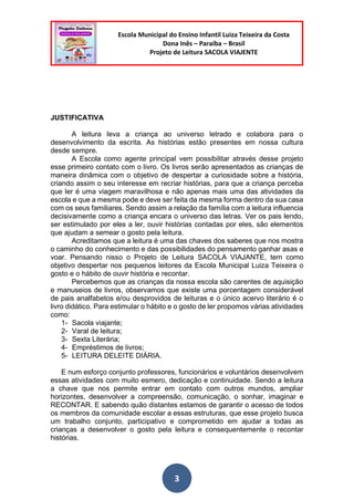 PROJETO DE LEITURA SACOLA VIAJANTE - EDUCAÇÃO INFANTIL | PDF
