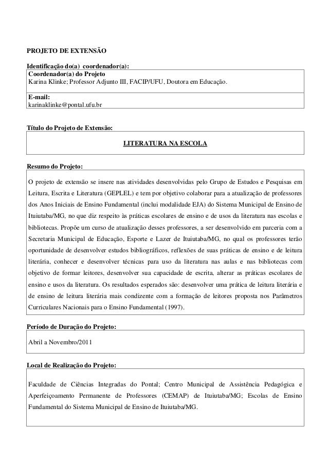modelo de projeto literatura na escola modelo de projeto