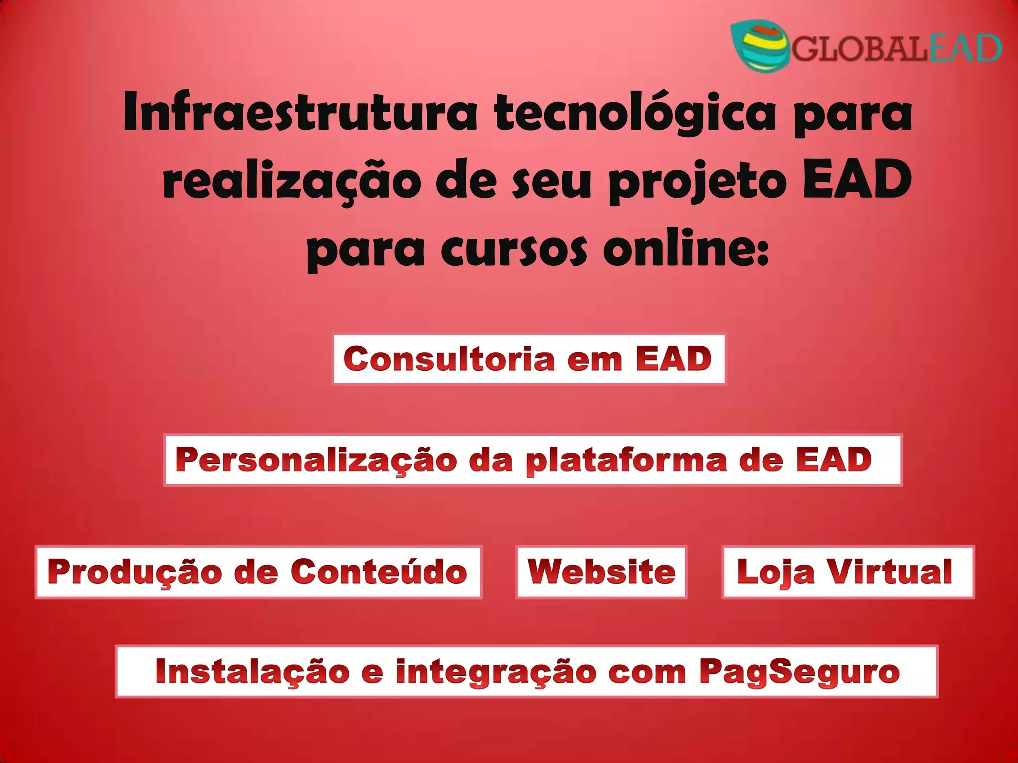 Infraestrutura tecnológica para
realização de seu projeto EAD
para cursos online: