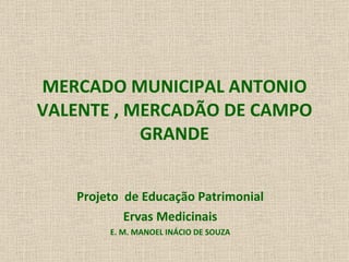 MERCADO MUNICIPAL ANTONIO VALENTE , MERCADÃO DE CAMPO GRANDE Projeto  de Educação Patrimonial Ervas Medicinais E. M. MANOEL INÁCIO DE SOUZA 