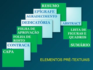 SUMÁRIO LISTA DE FIGURAS E QUADROS RESUMO FOLHA DE APROVAÇÃO FOLHA DE ROSTO CAPA ELEMENTOS PRÉ-TEXTUAIS ABSTRACT EPÍGRAFE AGRADECIMENTO DEDICATÓRIA CONTRACAPA 