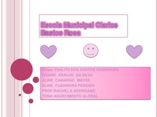 O que  é o aquecimentoglobalO termo aquecimento global refere-se ao aumento da temperatura média dos oceanos e do ar perto superfície da Terra que se tem verificado nas décadas mais recentes e à possibilidade da sua continuação durante o corrente século. Se este aumento se deve a causas naturais ou antropogênicas (provocadas pelo homem) ainda é objeto de muitos debates entre os cientistas, embora muitos meteorologistas e climatólogos tenham recentemente afirmado publicamente que consideram provado que a ação humana realmente está influenciando na ocorrência do fenômeno. O IntergovernmentalPanelonClimateChange - IPCC - (Painel Intergovernamental para as Mudanças Climáticas, estabelecido pelas Nações Unidas e pela Organização Meteorológica Mundial em 1988) no seu relatório mais recente[1] diz que a maioria do aquecimento observado durante os últimos 50 anos se deve muito provavelmente a um aumento do efeito estufa, causado pelo aumento nas concentrações de gases estufa de origem antropogênica (incluindo, para além do aumento de gases estufa, outras alterações como, por exemplo, as devidas a um maior uso de águas subterrâneas e de solo para a agricultura industrial e a um maior consumo energético e poluição).