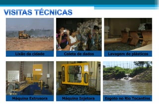 Lixão da cidade Coleta de dados Lavagem de plásticos Máquina Extrusora Máquina Injetora Esgoto no Rio Tocantins 