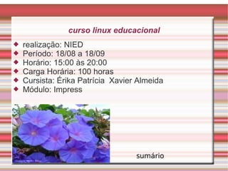curso linux educacional ,[object Object],[object Object],[object Object],[object Object],[object Object],[object Object]