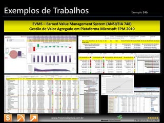3/14/2015 36
www.microsoft.com.br/descubra
www.ProjetosDigitais.com.br
Exemplos de Trabalhos Exemplo 24b
EVMS – Earned Value Management System (ANSI/EIA 748)
Gestão de Valor Agregado em Plataforma Microsoft EPM 2010
 