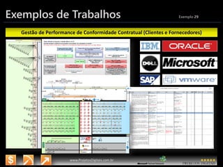 3/14/2015 41
www.microsoft.com.br/descubra
www.ProjetosDigitais.com.br
Exemplos de Trabalhos Exemplo 29
Gestão de Performance de Conformidade Contratual (Clientes e Fornecedores)
 