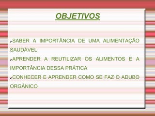 OBJETIVOS SABER A IMPORTÂNCIA DE UMA ALIMENTAÇÃO SAUDÁVEL 