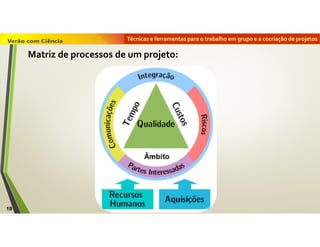 Técnicas e ferramentas para o trabalho em grupo e a cocriação de projetos
19
Matriz de processos de um projeto:
 