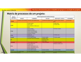 Técnicas e ferramentas para o trabalho em grupo e a cocriação de projetos
21
Matriz de processos de um projeto:
 