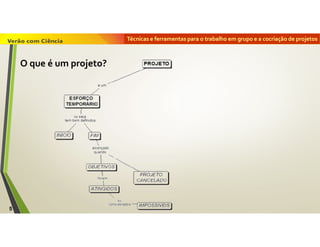 Técnicas e ferramentas para o trabalho em grupo e a cocriação de projetos
5
O que é um projeto?
 