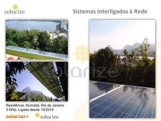 Sistemas Interligados à Rede
Residência, Humaitá, Rio de Janeiro
3 kWp, Ligado desde 10/2014
 