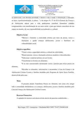 Projeto Transforme Poesia em Alimento