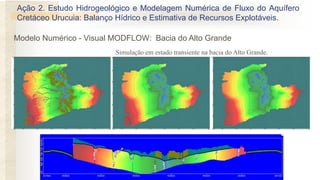 Modelo Numérico - Visual MODFLOW: Bacia do Alto Grande
Simulação em estado transiente na bacia do Alto Grande.
Layer1 Layer2 Layer3
Ação 2. Estudo Hidrogeológico e Modelagem Numérica de Fluxo do Aquífero
Cretáceo Urucuia: Balanço Hídrico e Estimativa de Recursos Explotáveis.
 