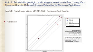  Calibração
Ação 2. Estudo Hidrogeológico e Modelagem Numérica de Fluxo do Aquífero
Cretáceo Urucuia: Balanço Hídrico e Estimativa de Recursos Explotáveis.
Modelo Numérico - Visual MODFLOW: Bacia do Carinhanha
 