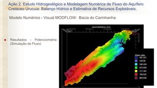  Resultados - Potenciometria
(Simulação de Fluxo)
Ação 2. Estudo Hidrogeológico e Modelagem Numérica de Fluxo do Aquífero
Cretáceo Urucuia: Balanço Hídrico e Estimativa de Recursos Explotáveis.
Modelo Numérico - Visual MODFLOW: Bacia do Carinhanha
 