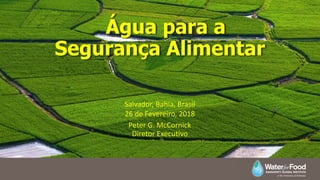 Água para a
Segurança Alimentar
Peter G. McCornick
Diretor Executivo
Salvador, Bahia, Brasil
26 de Fevereiro, 2018
 