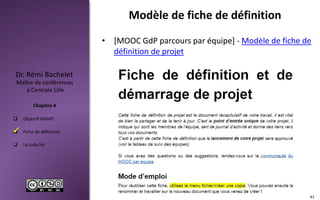  Objectif SMART
 Fiche de définition
 La todo list
Maître de conférences
à Centrale Lille
Dr. Rémi Bachelet
Chapitre 4
Modèle de fiche de définition
• [MOOC GdP parcours par équipe] - Modèle de fiche de
définition de projet
41

 