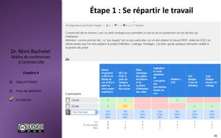  Objectif SMART
 Fiche de définition
 La todo list
Maître de conférences
à Centrale Lille
Dr. Rémi Bachelet
Chapitre 4
Étape 1 : Se répartir le travail

44
 