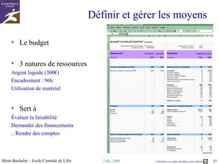 Le diagramme PERT PERT = Program Evaluation and Review Technique  («  Technique d’élaboration et de mise à jour de programme » ) Outil développé pour la marine américaine en 1957 Le délai initial du programme Polaris était de 7 ans, l’application du PERT aurait permis de le réduire à 4 ans…  