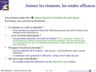 Qu’est-ce qu’un bon objectif ? CAMERA C adré   (spécifique, précis, défini) A pprouvé, consensuel M esurable,   critère de validation donné É chéance   précise dans le temps, daté R éaliste, faisable.. ..  mais  A mbitieux (En anglais  SMART S tretching,  M easurable,  A greed-upon,  R ealistic,  T ime-Framed) Pas « diminuer l’absentéisme » mais « réduire l’absentéisme de 15% ». Ne demandez pas  « d’être moins fermé »  mais proposez  « prendre la responsabilité de tel travail collectif ou d’animer tel type de réunion » Trop facile, un objectif n’est pas stimulant. Trop difficile, risque de se décourager. On n’impose pas un objectif à quelqu’un, on le discute (ou idéalement c’est la personne ou le groupe qui propose l’objectif qu’elle souhaite atteindre). 
