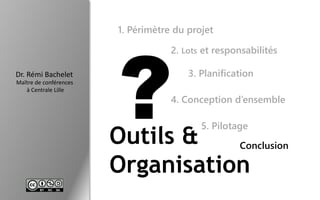 Dr. Rémi Bachelet
Maître de conférences
à Centrale Lille
Outils &
Organisation
1. Périmètre du projet
2. Lots et responsabilités
3. Planification
4. Conception d’ensemble
5. Pilotage
Conclusion
 