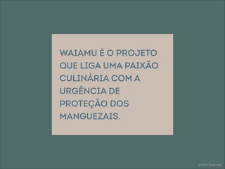 @ Eitan Rosenthal
waiamu é o projeto
que liga uma paixão
culinária com a
urgência de
proteção dos
manguezais.
 