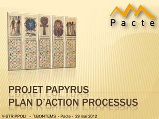 PROJET PAPYRUS
   PLAN D’ACTION PROCESSUS
V-STRIPPOLI - T.BONTEMS - Pacte - 29 mai 2012
 