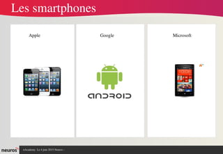 nAcademy  Le 4 juin 2015 Neuros ­ 
Les smartphones
 
Apple Google Microsoft
 