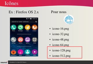nAcademy  Le 4 juin 2015 Neuros ­ 
Icônes
Ex : Firefox OS 2.x Pour nous
● icone­16.png
● icone­32.png
● icone­48.png
● icone­64.png
● icone­128.png
● icone­512.png
 