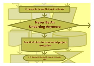 E. Huszár‐B. Huszár‐M. Huszár‐J. Huszár




       Never Be An
    Underdog Anymore
    U d d A



Practical hints for successful project 
              execution



   © E. Huszár‐B. Huszár‐M. Huszár‐J. Huszár
                     2008
 