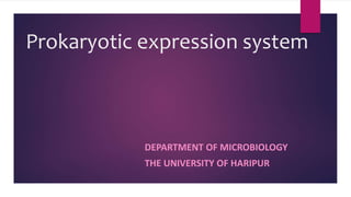 Prokaryotic expression system
DEPARTMENT OF MICROBIOLOGY
THE UNIVERSITY OF HARIPUR
 