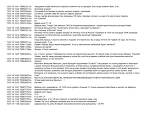 15.07.14 15:41 798523311xx . .
15.07.14 15:42 798523311xx !
15.07.14 15:42 790322444xx ,
15.07.14 15:56 790374183xx . ! ?
15.07.14 16:00 790374183xx , -100 , ,
15.07.14 16:11 798523311xx . !
15.07.14 16:11 790374183xx
15.07.14 16:15 790374183xx 11-12
15.07.14 17:20 798536467xx
, ! -
". , , ."
15.07.14 18:12 798523311xx ?
15.07.14 18:16 798523311xx
? . 16.00
.
15.07.14 18:25 798523311xx . !
15.07.14 18:25 798523311xx
, , , ! ,
.
15.07.14 19:18 798511339xx ) ". , ?"
15.07.14 19:23 798511339xx )
15.07.14 19:26 798511339xx ,
15.07.14 19:27 798536467xx , , . . . !
15.07.14 19:30 798536467xx
, ,
,
15.07.14 19:33 798536467xx
15.07.14 22:49 790538457xx
- ?". -
( , ), - .
.
, .
.
5 "
15.07.14 22:51 790538457xx http://m.vk.com/video168070148_169393260?list=c88cd685a632bb3737&from=wall159524291_5584
15.07.14 22:57 790538457xx ฀฀฀
15.07.14 22:57 790538457xx ?
16.07.14 10:21 792677757xx , 12-13:00, . 12,
16.07.14 10:40 792677757xx
16.07.14 10:40 792677757xx . .)
16.07.14 10:41 792677757xx 12.
16.07.14 10:45 792677757xx 12 13
16.07.14 10:46 792677757xx , 10
16.07.14 11:03 798576422xx ! ?
16.07.14 11:06 rianovostxx -
 