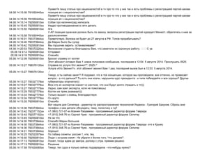 04.08.14 15:06 791650445xx ?
04.08.14 15:09 791650445xx ?
04.08.14 15:14 792950810xx
04.08.14 15:45 792950810xx
04.08.14 15:50 792950810xx
04.08.14 15:58 791650445xx
, ,
04.08.14 16:01 790373844xx , 27 . ?
04.08.14 16:40 790373844xx
04.08.14 16:42 792950810xx ?
04.08.14 20:03 790372220xx , . ฀฀฀
05.08.14 9:12 792950810xx
05.08.14 9:18 792950810xx
05.08.14 12:08 792950810xx
05.08.14 13:27 798576135xx
1 , 12:04 5 2014. 0525.
?": 0525 /"
05.08.14 13:27 798576135xx
« ?»: 1 , 12:03 5 2014.
/
05.08.14 13:27 790327778xx
, ? , , , ,
- ? , ... ?
)))
05.08.14 13:27 790327778xx , )))
05.08.14 13:27 790327778xx , , )
05.08.14 13:29 790327778xx )))
05.08.14 13:33 790327778xx ,
05.08.14 13:34 790327778xx
05.08.14 13:35 792950810xx
05.08.14 13:36 790373844xx
- - .
: , ?
05.08.14 13:42 792577152xx +7 (963) 721-07- -
05.08.14 13:43 792577152xx +7 (915) 348-76- -
05.08.14 13:45 792950810xx
05.08.14 14:00 790373844xx
05.08.14 14:00 790373844xx +7 (963) 721-07- - -
05.08.14 14:00 790373844xx +7 (915) 348-76- -
05.08.14 14:01 790373844xx !
05.08.14 16:25 792522679xx : 1, ,
05.08.14 16:50 792950810xx . . ?
05.08.14 17:13 792950810xx , , ,
05.08.14 17:13 792950810xx
05.08.14 17:58 791624065xx , - ?
 