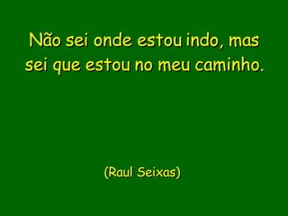 Não sei onde estou indo, mas sei que estou no meu caminho.                    (Raul Seixas)       