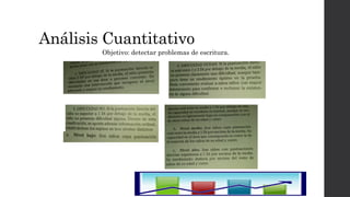 Análisis Cuantitativo
Objetivo: detectar problemas de escritura.
 