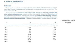 Como aparece para o
Avaliador
 