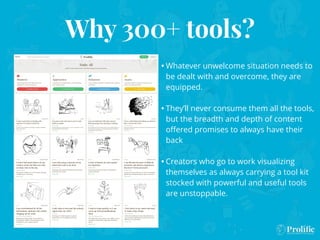What does a tool look like?
3) Learning — The visualization of abstract concepts helps our users understand the creative p...