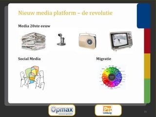 Nieuw media platform – de revolutie

Media 20ste eeuw




Social Media                Migratie




                                       15
 