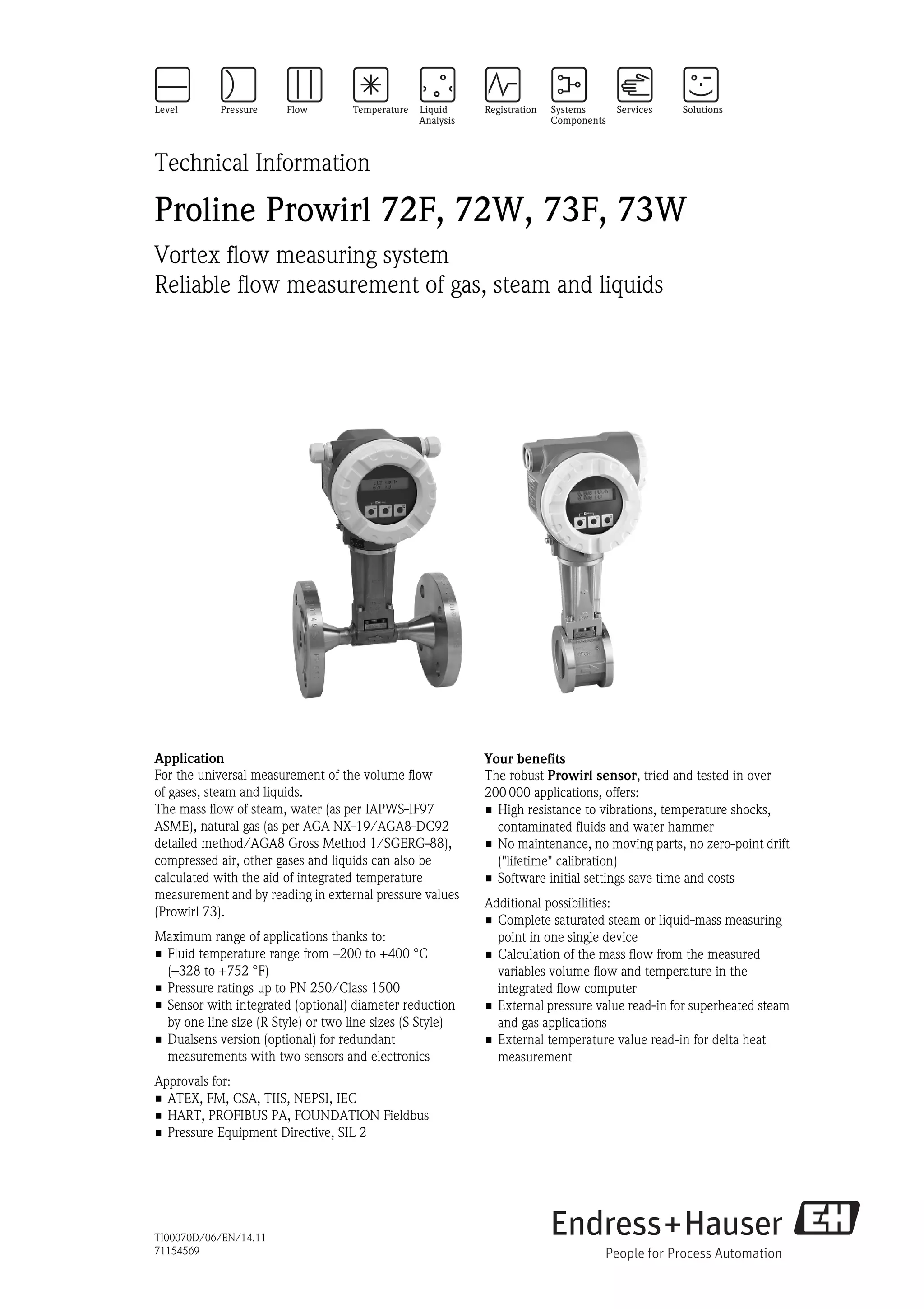 Proline proline prowirl 72 f 72w_73f_73wendress+hauser datasheet