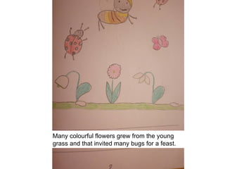 Many colourful flowers grew from the young
grass and that invited many bugs for a feast.
 