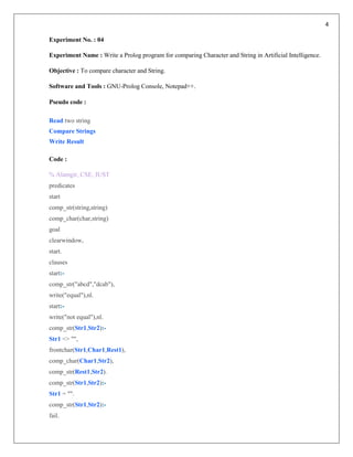 Lab report for Prolog program in artificial intelligence. | PDF