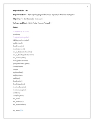 Lab report for Prolog program in artificial intelligence. | PDF