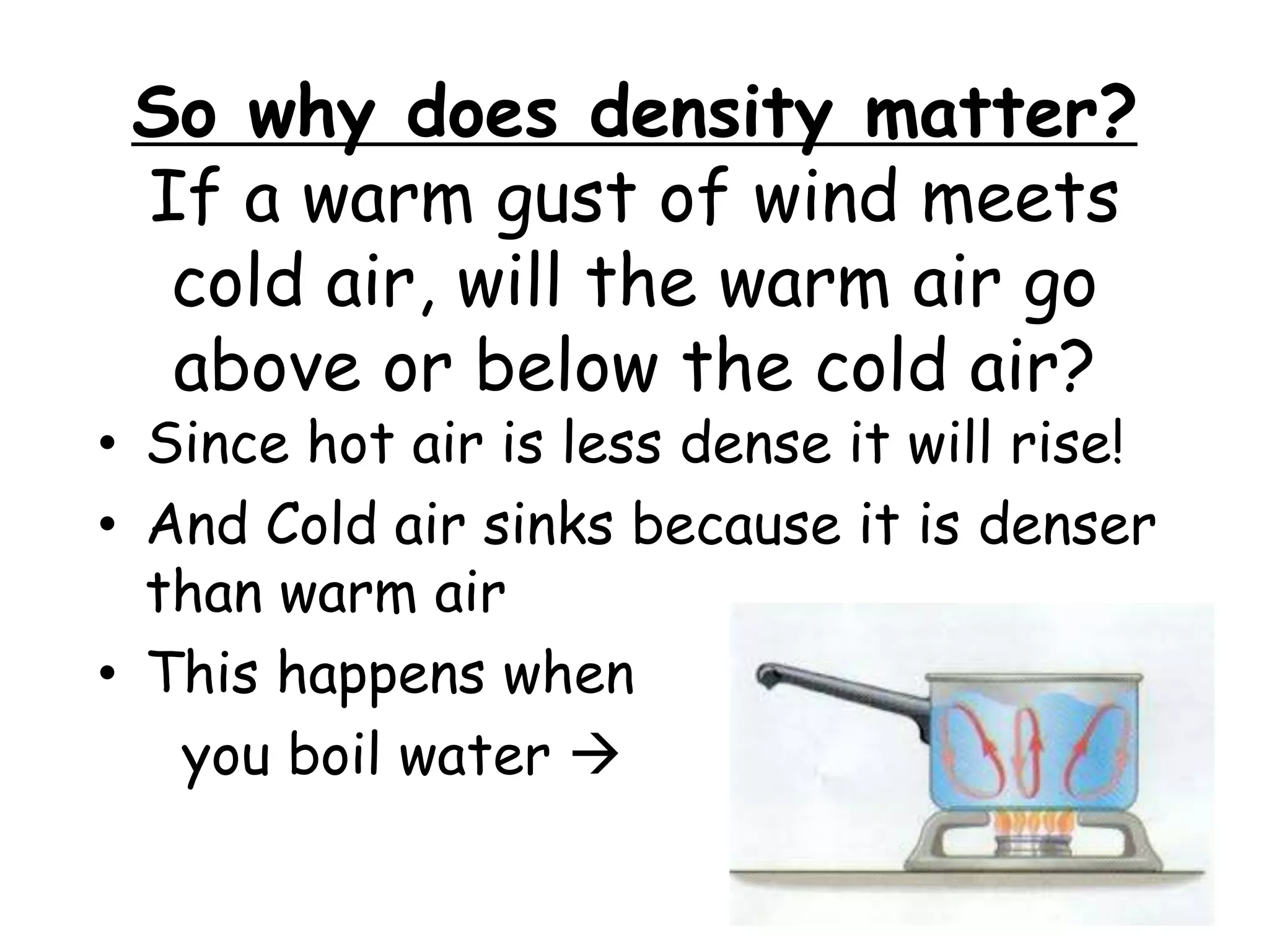 And Cold air sinks because it is denser than warm air