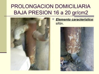 PROLONGACION DOMICILIARIA
 BAJA PRESION 16 a 20 gr/cm2
               Elemento característico:
                sifón.
 