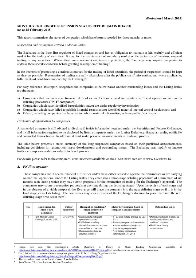 HKEX Prolonged Suspension Status Report
