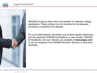 Sample to Insight
QIAGEN® products shown here are intended for molecular biology
applications. These products are not intended for the diagnosis,
prevention or treatment of a disease.
For up-to-date licensing information and product-specific disclaimers,
see the respective QIAGEN kit handbook or user manual. QIAGEN
kit handbooks and user manuals are available at www.qiagen.com
or can be requested from QIAGEN Technical Services or your local
distributor.
Legal disclaimer
3Intro to NGS, 11.30.2016
 