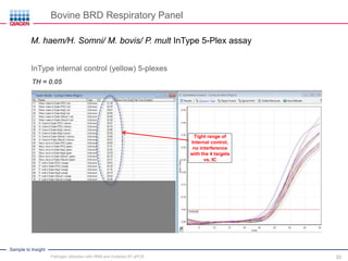 Sample to Insight
InType internal control (yellow) 5-plexes
TH = 0.05
Tight range of
Internal control,
no interference
with the 4 targets
vs. IC
Bovine BRD Respiratory Panel
M. haem/H. Somni/ M. bovis/ P. mult InType 5-Plex assay
Pathogen detection with HRM and multiplex RT-qPCR 33
 