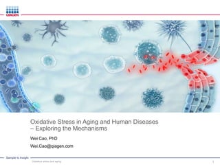 Sample to Insight
1
Wei Cao, PhD
Wei.Cao@qiagen.com
Oxidative Stress in Aging and Human Diseases
– Exploring the Mechanisms
Oxidative stress and aging
 